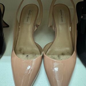 ANTONIO MELANI Nude Patent Pointed-Toe Slingback Pumps